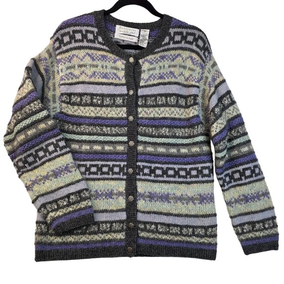 Wool Blend Fair Isle Hand Knit Small Cardigan Portraits Northern Isles Deadstock - Picture 1 of 9